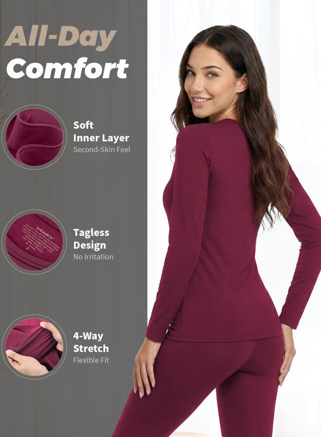 WEERTI Thermal Underwear for Women Long Johns with Fleece Lined Base Layer Women Cold Weather Top Bottom, Red, L - Image 2
