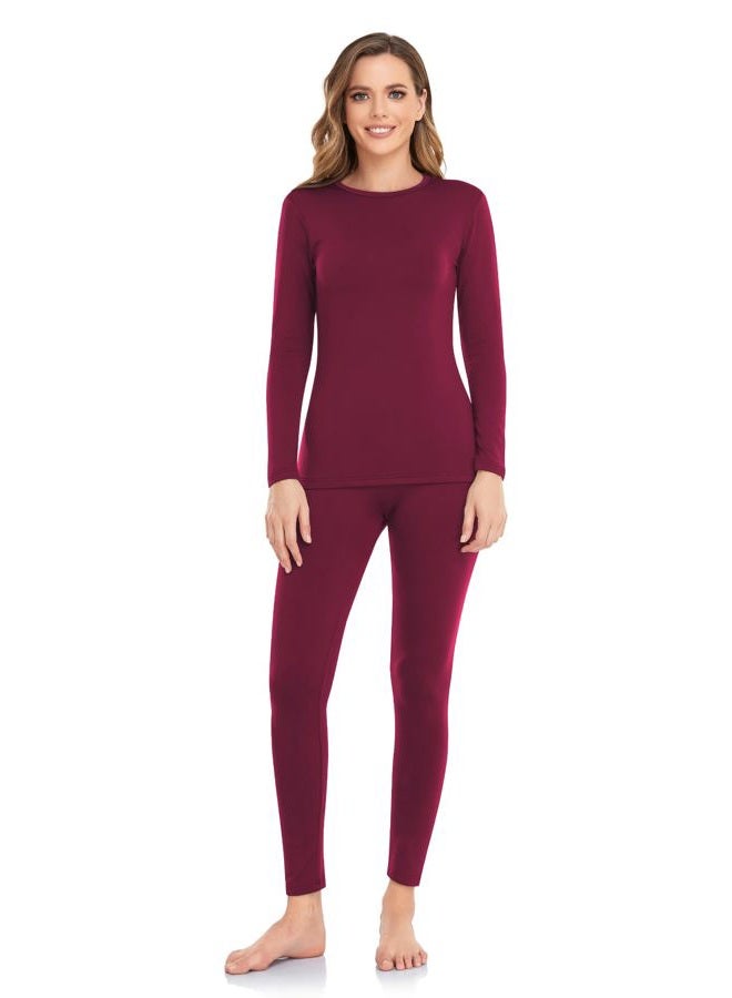 WEERTI Thermal Underwear for Women Long Johns with Fleece Lined Base Layer Women Cold Weather Top Bottom, Red, L - Image 1