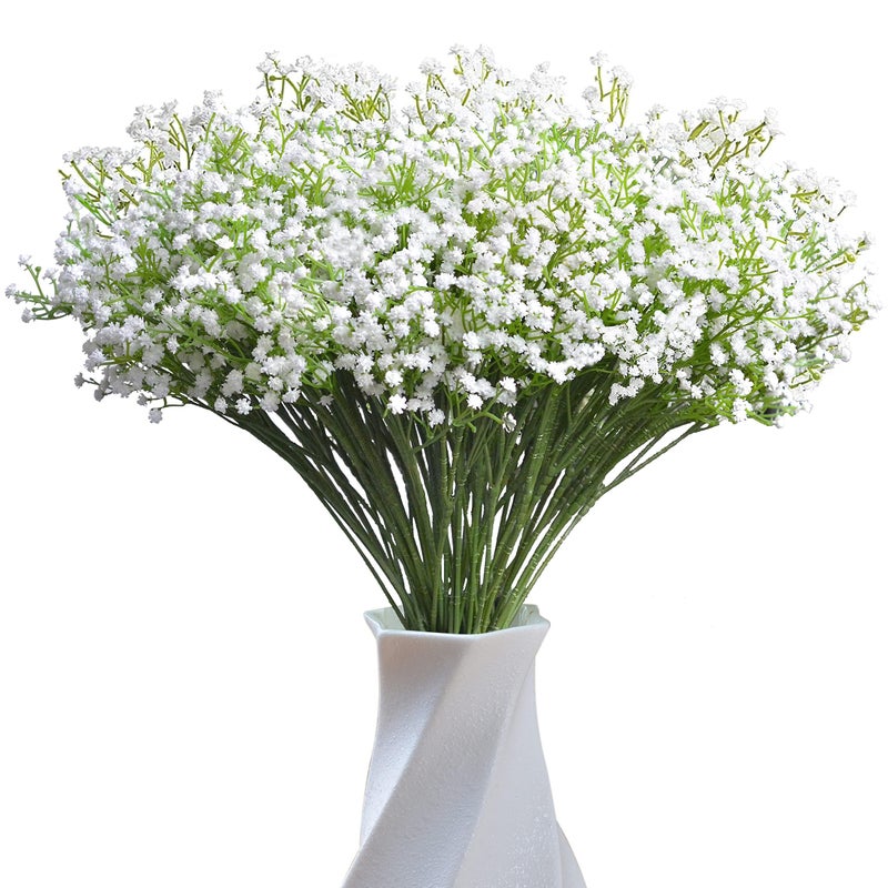 JIFTOK Babys Breath Artificial Flowers, 24 Pcs Fake Flowers Gypsophila Bouquet Fall Flowers Artificial for Decoration, Real Touch Silk Flower for Wedding Christmas DIY Party Home Garden Office(White) - Image 1