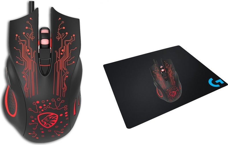 Hytech Hy-X8 Eagle Black Gaming Mouse + Logitech Gaming Mouse Pad Set  - Image 1