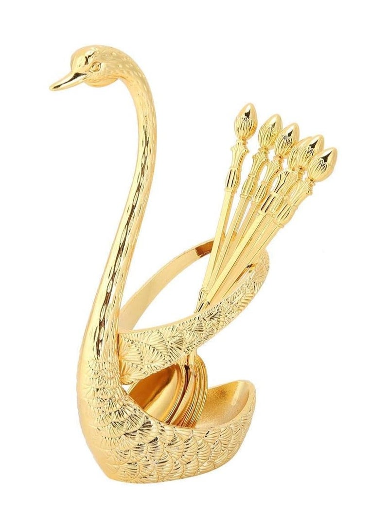 general Coffee Spoon Set with Zinc Alloy Swan Holder and 6 Piece Stainless Steel Coffee Spoon Food Spoon Set for Cakes, Salads, Cocktails, Desserts, Marshmallows - Image 1