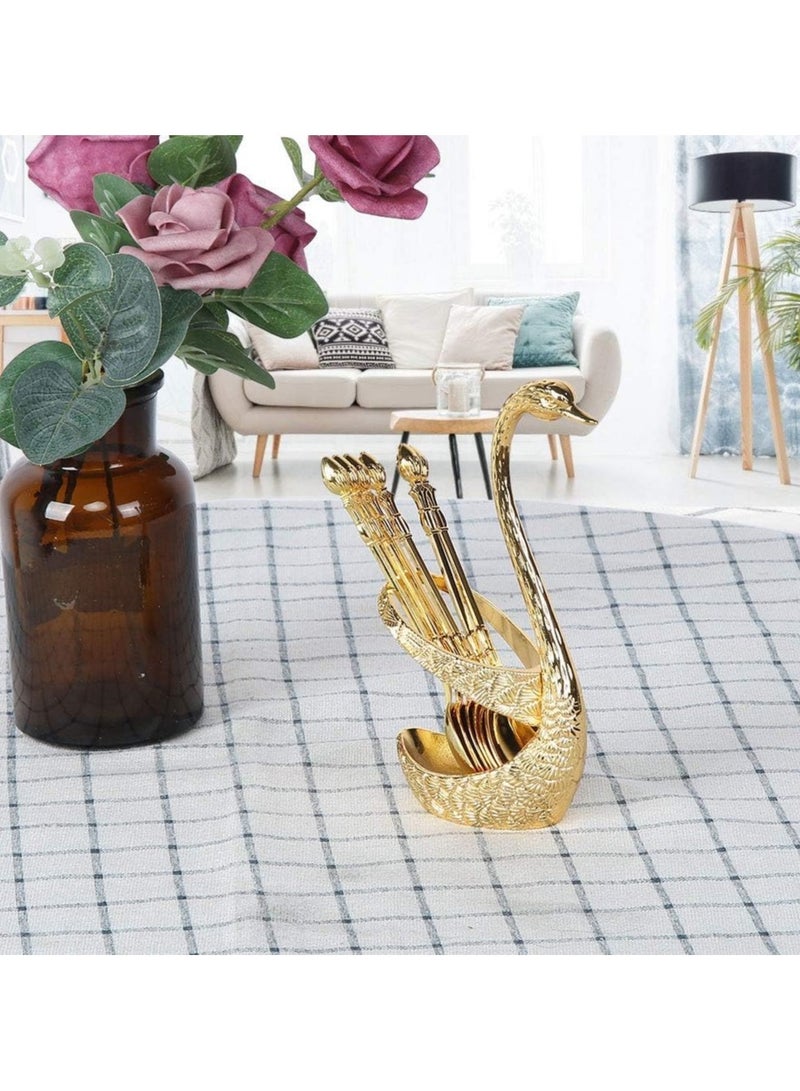 general Coffee Spoon Set with Zinc Alloy Swan Holder and 6 Piece Stainless Steel Coffee Spoon Food Spoon Set for Cakes, Salads, Cocktails, Desserts, Marshmallows - Image 3