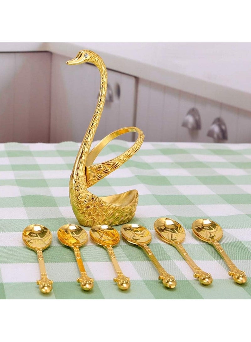 general Coffee Spoon Set with Zinc Alloy Swan Holder and 6 Piece Stainless Steel Coffee Spoon Food Spoon Set for Cakes, Salads, Cocktails, Desserts, Marshmallows - Image 5