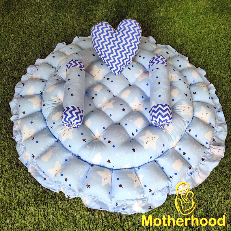 MOTHERHOOD MOTHERHOOD Round Baby Tub Bed and 3 pc Baby Pillow Luxury Baby Mattress Bed Sleeper Bedding Set coSleeper Safe Cotton Fabric with RFilled UltraSoft Comfortable for Newborn to Toddlers Sky - Image 5