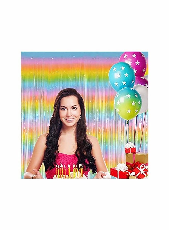 KASTWAVE Rainbow Foil Fringe Curtain, 2PCS 3.28FT x 6.56FT Metallic Tinsel Door Curtains Photo Booth Backdrop - Image 2