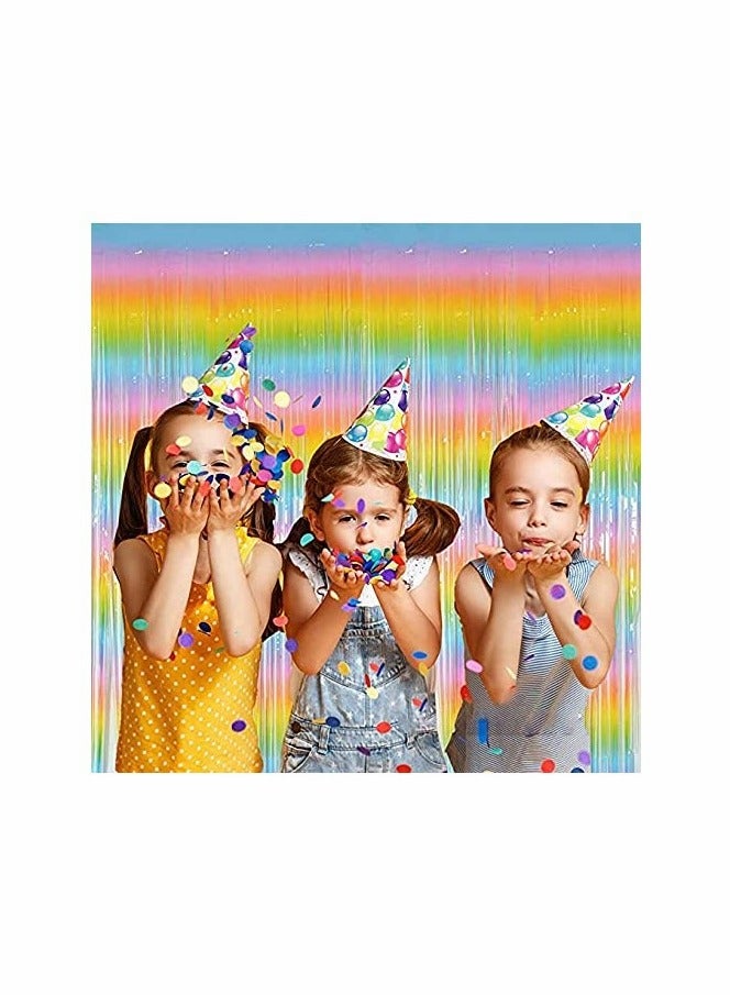 KASTWAVE Rainbow Foil Fringe Curtain, 2PCS 3.28FT x 6.56FT Metallic Tinsel Door Curtains Photo Booth Backdrop - Image 4