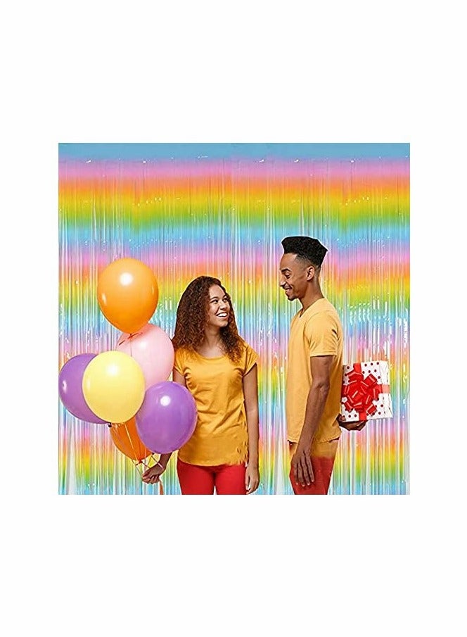 KASTWAVE Rainbow Foil Fringe Curtain, 2PCS 3.28FT x 6.56FT Metallic Tinsel Door Curtains Photo Booth Backdrop - Image 3
