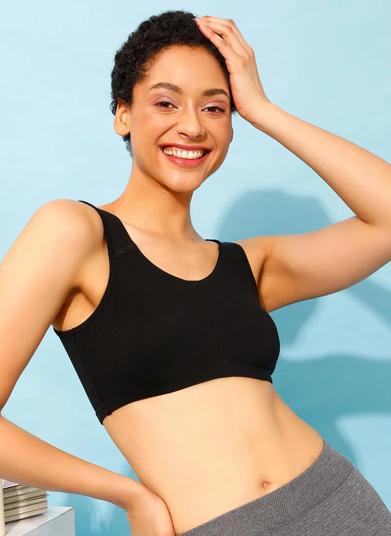 كلوفيا Clovia Non-Padded Non-Wired Full Coverage Everyday T-shirt Bra in Black - Cotton