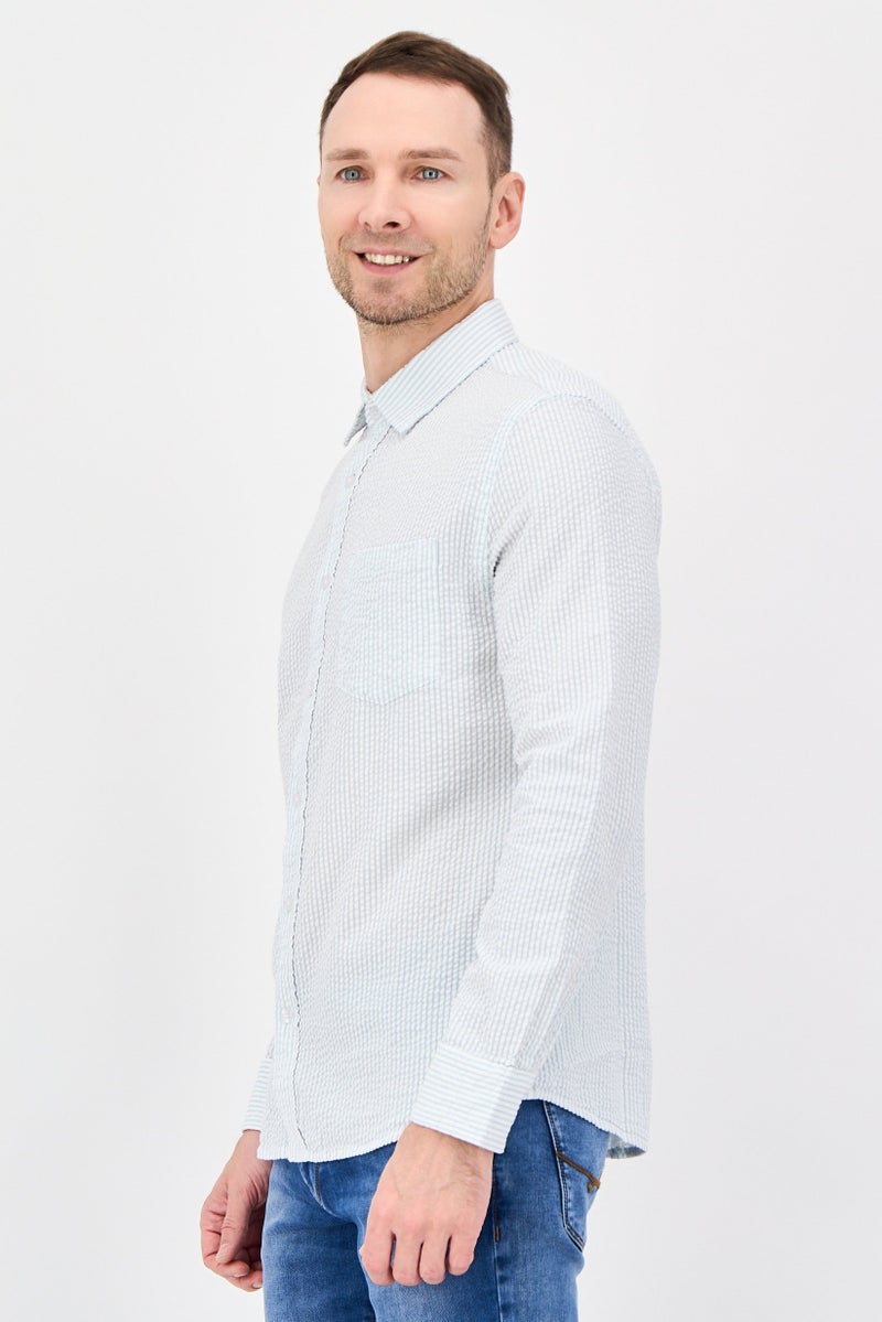 Aeropostale قميص رجالي بأكمام طويلة ومقاس مريح بخطوط، أزرق جليدي - Image 3