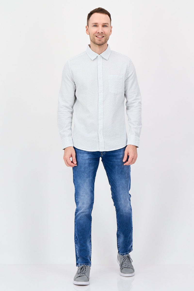 Aeropostale قميص رجالي بأكمام طويلة ومقاس مريح بخطوط، أزرق جليدي - Image 2