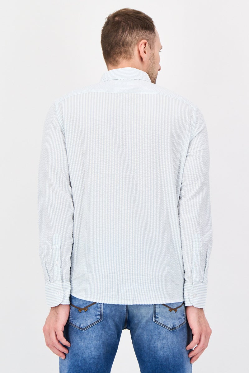 Aeropostale قميص رجالي بأكمام طويلة ومقاس مريح بخطوط، أزرق جليدي - Image 4