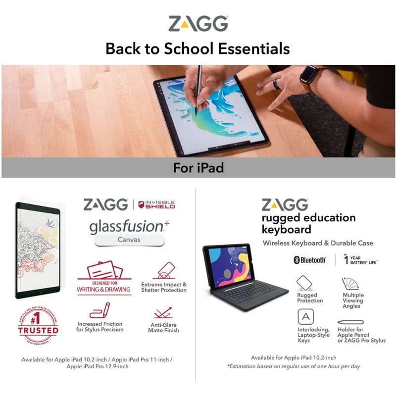 ZAGG Rugged Education Keyboard for Apple iPad 10.2" (7th/ 8th/ 9th Gen) 6FT Drop Protection | Durable | Black - Image 3