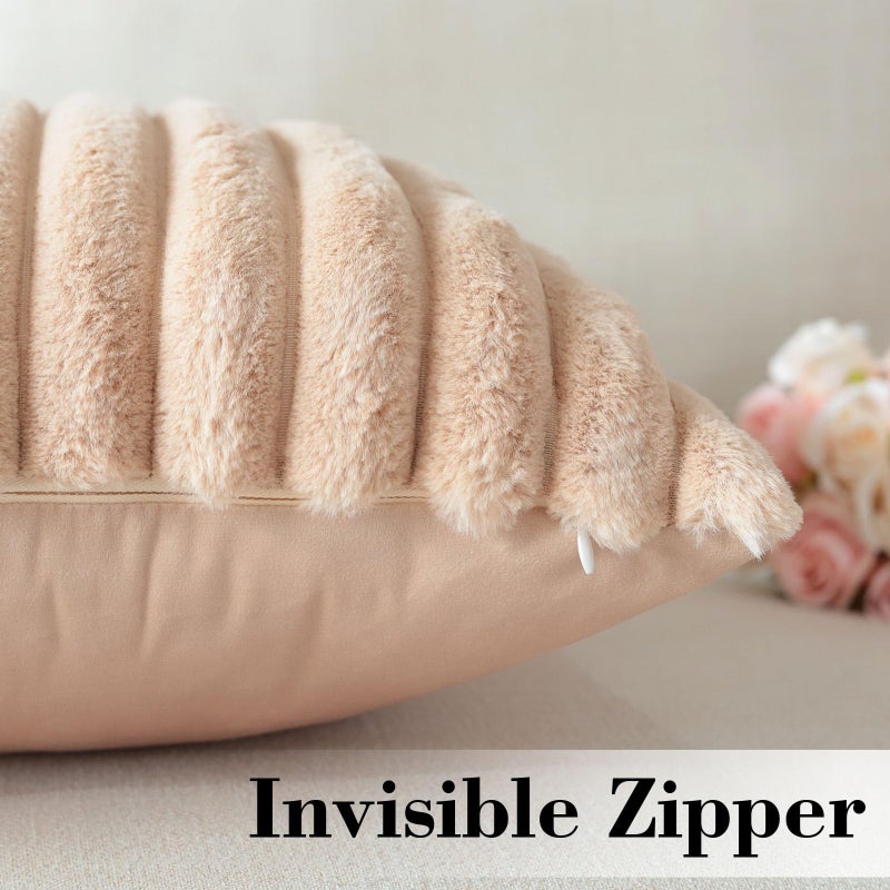 Soleebee Set of 2 Throw Pillow Covers Soft Cozy Velvet Pillowcase Faux Rabbit Fur Cover for Couch Sofa Bed Chair Home Decorative Pillows Cover (16x16 Inch  Camel) - Image 4