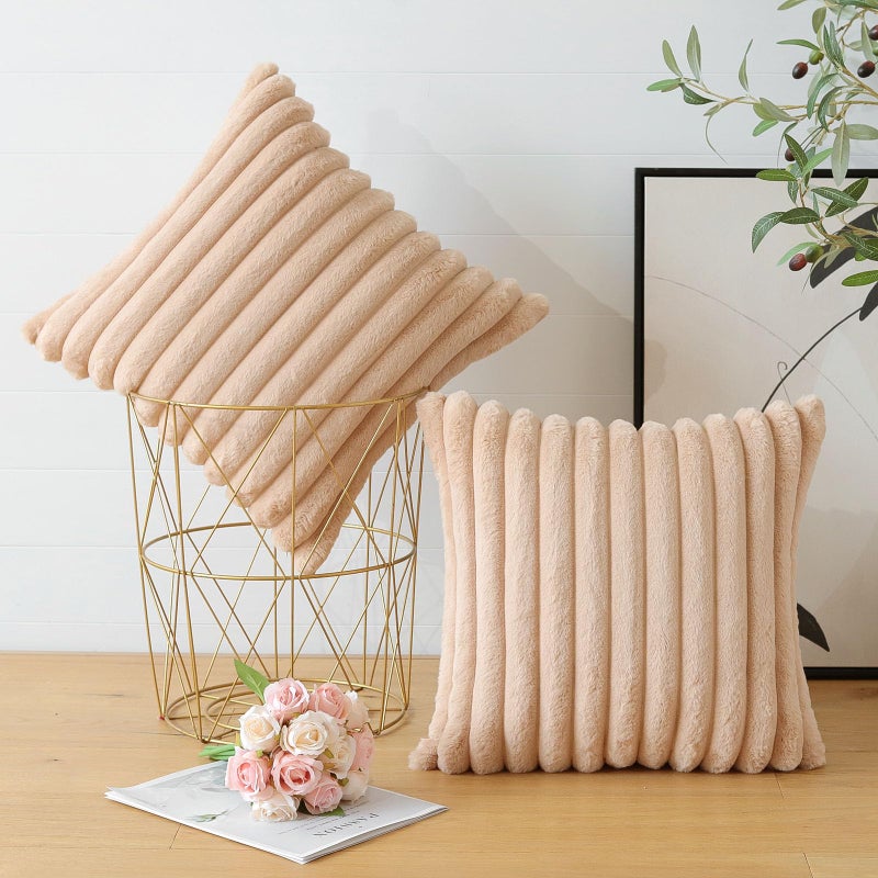 Soleebee Set of 2 Throw Pillow Covers Soft Cozy Velvet Pillowcase Faux Rabbit Fur Cover for Couch Sofa Bed Chair Home Decorative Pillows Cover (16x16 Inch  Camel) - Image 3