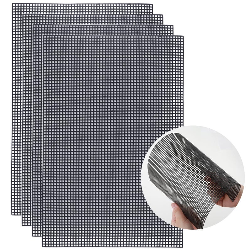 Aster 4 Pieces 4 Count Plastic Mesh Canvas Sheets for Embroidery, Plastic Needlepoint Canvas, Fursuit Eye Mesh for Crafts DIY, Knit Crochet Projects (Black, 1.8Ã—7.9inch) - Image 1