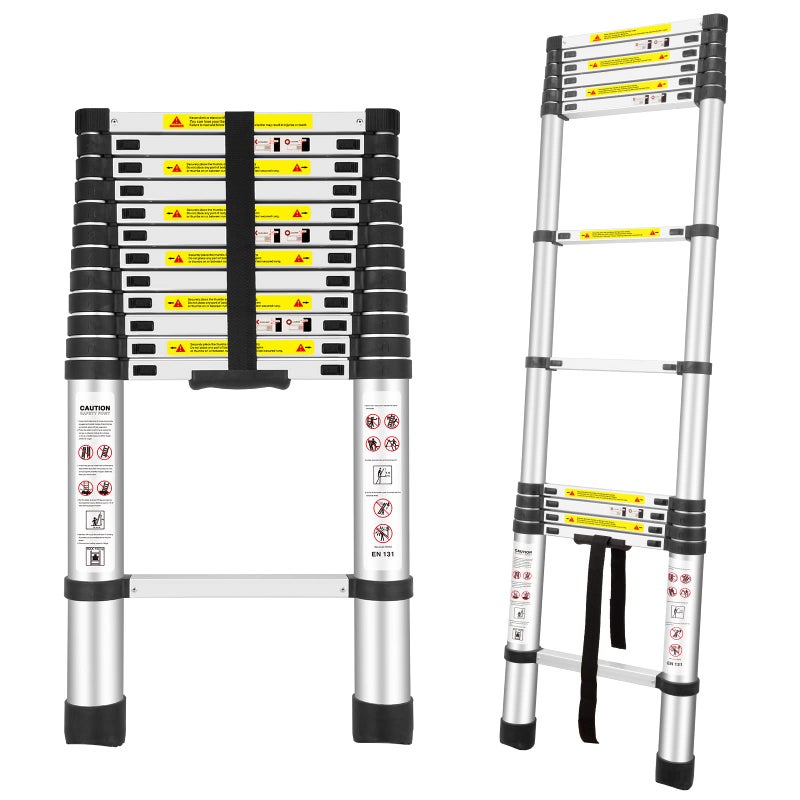 Telescoping Ladders 125Ft38M EN131 Standards Aluminum Extension Ladder Extension for RV Attics Families Outdoor Work with a Maximum Bearing Capacity of 330lbs