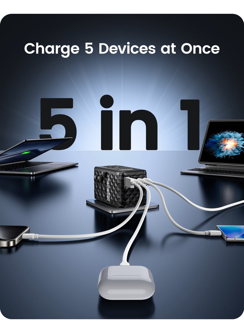 Lencent Universal Travel Adapter, GaN 140W International Charger with 1 USB Ports & 3 USB-C Fast Charging Adaptor, Worldwide Wall Charger for iPhone,Galaxy,Laptops, Type A/C/G/I (USA/UK/EU/AUS) - Image 4