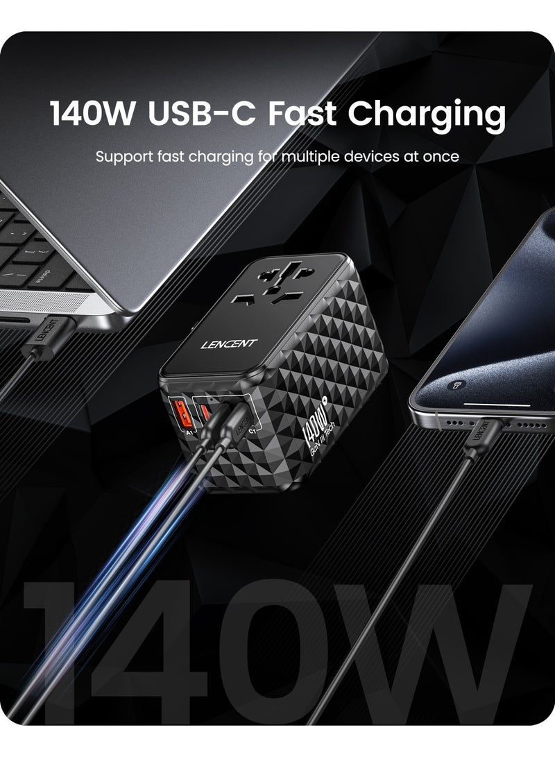 Lencent Universal Travel Adapter, GaN 140W International Charger with 1 USB Ports & 3 USB-C Fast Charging Adaptor, Worldwide Wall Charger for iPhone,Galaxy,Laptops, Type A/C/G/I (USA/UK/EU/AUS) - Image 5