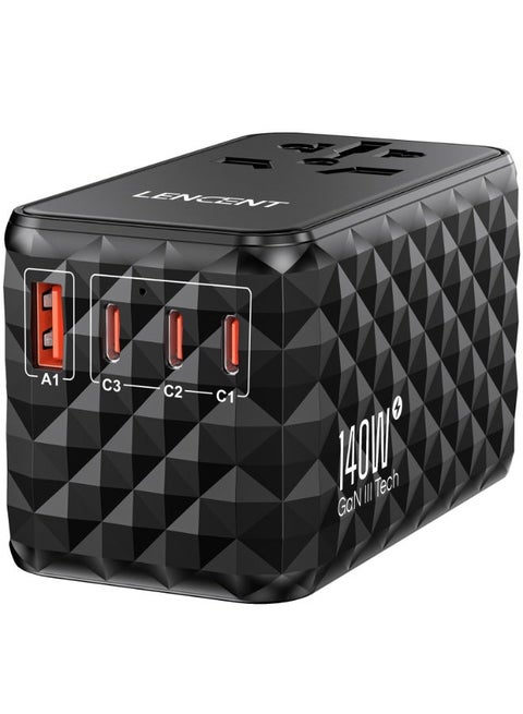 Universal Travel Adapter, GaN 140W International Charger with 1 USB Ports & 3 USB-C Fast Charging Adaptor, Worldwide Wall Charger for iPhone,Galaxy,Laptops, Type A/C/G/I (USA/UK/EU/AUS)