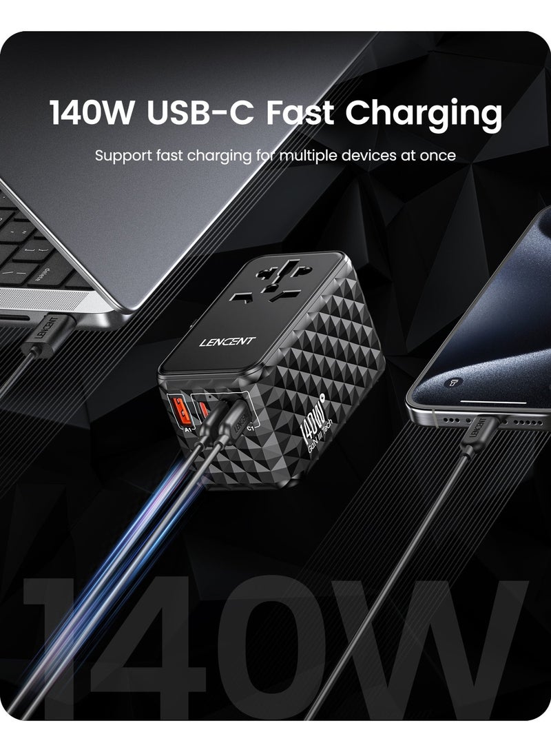 Lencent Universal Travel Adapter, GaN 140W International Charger with 1 USB Ports & 3 USB-C Fast Charging Adaptor, Worldwide Wall Charger for iPhone,Galaxy,Laptops, Type A/C/G/I (USA/UK/EU/AUS) - Image 2