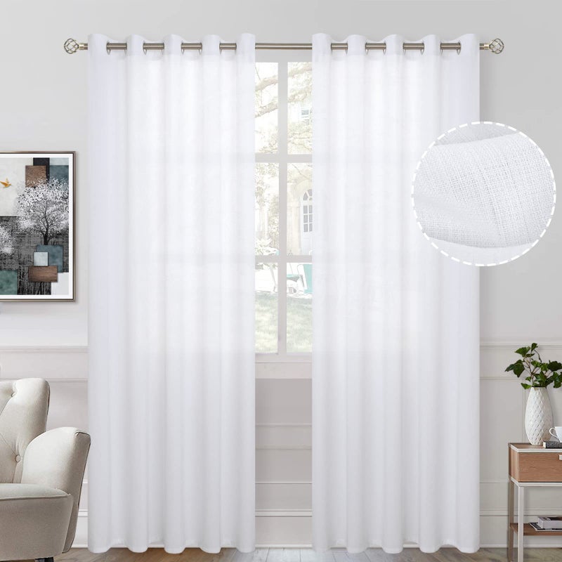 BGment Natural Linen Look Semi Sheer Curtains for Bedroom Grommet Light Filtering Casual Textured Privacy Curtains for Living Room 2 Panels Each 60 x 95 Inch White