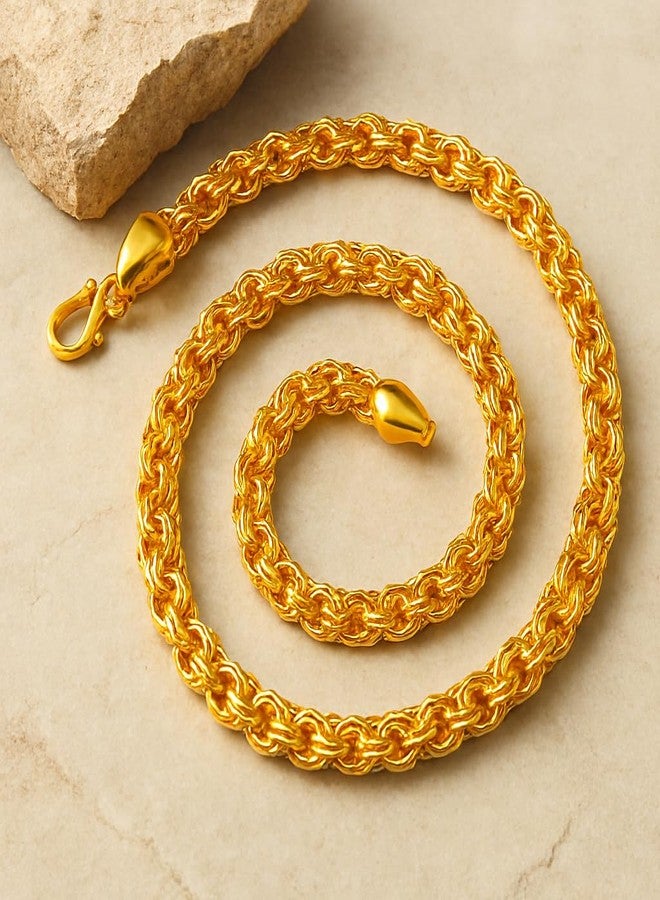 Superstore18 Brass 24KT Micron 1 Gram gold squarish design handmade chain necklace for Men engagement wedding jewellery (6mm/18 Inch) SST1240NKSV - Image 2