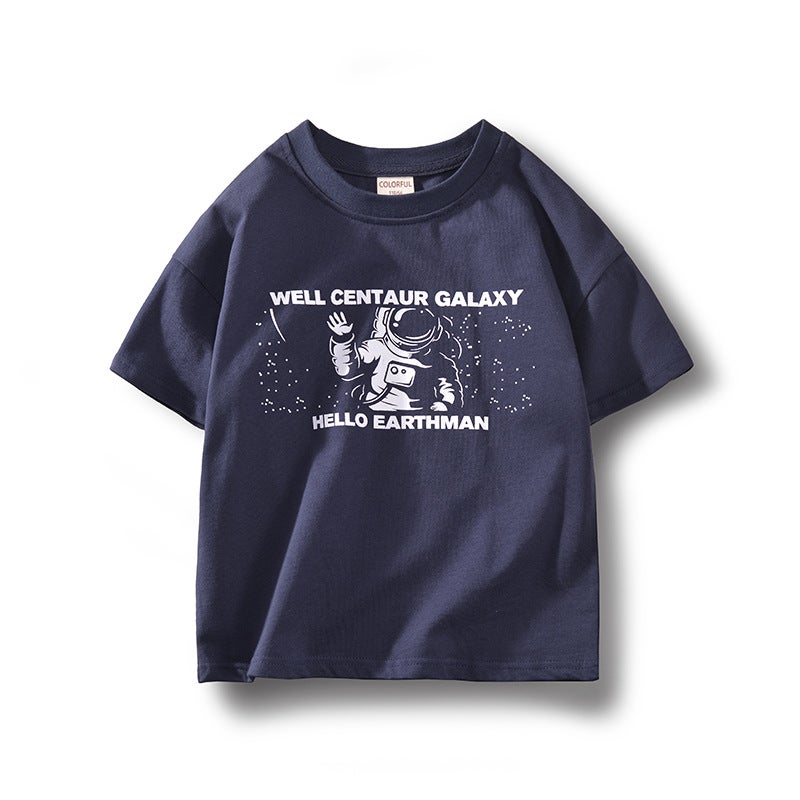 Children'S Wear 2022 Boys' Short-Sleeved T-Shirt Pure Cotton Neutral Loose Shoulder-Drop Children'S Middle And Big Children'S Pure Cotton T-Shirt - Image 1
