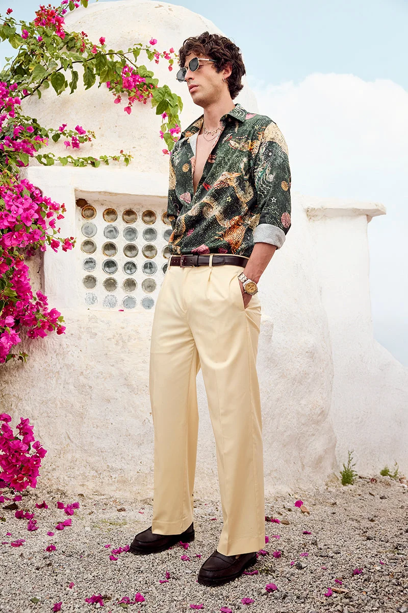 SNITCH بنطلون مطوي فاخر بنقوش البحر الأبيض المتوسط