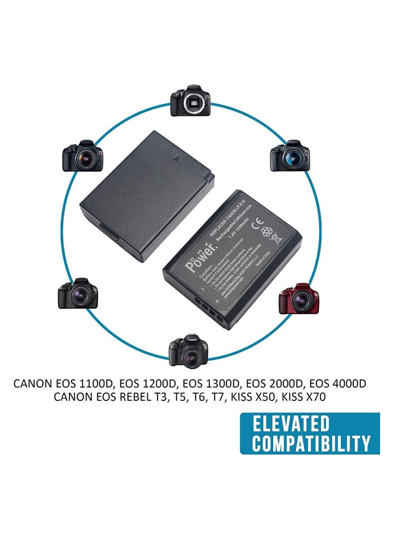DMK Power - DMK Power LP-E10 1350mAh Battery with TC1000 Battery Charger Compatible With Canon EOS Rebel T3, T5, T6, T7, K X70, T100, EOS 1100D, EOS 1200D, EOS 1300D etc, - Image 1