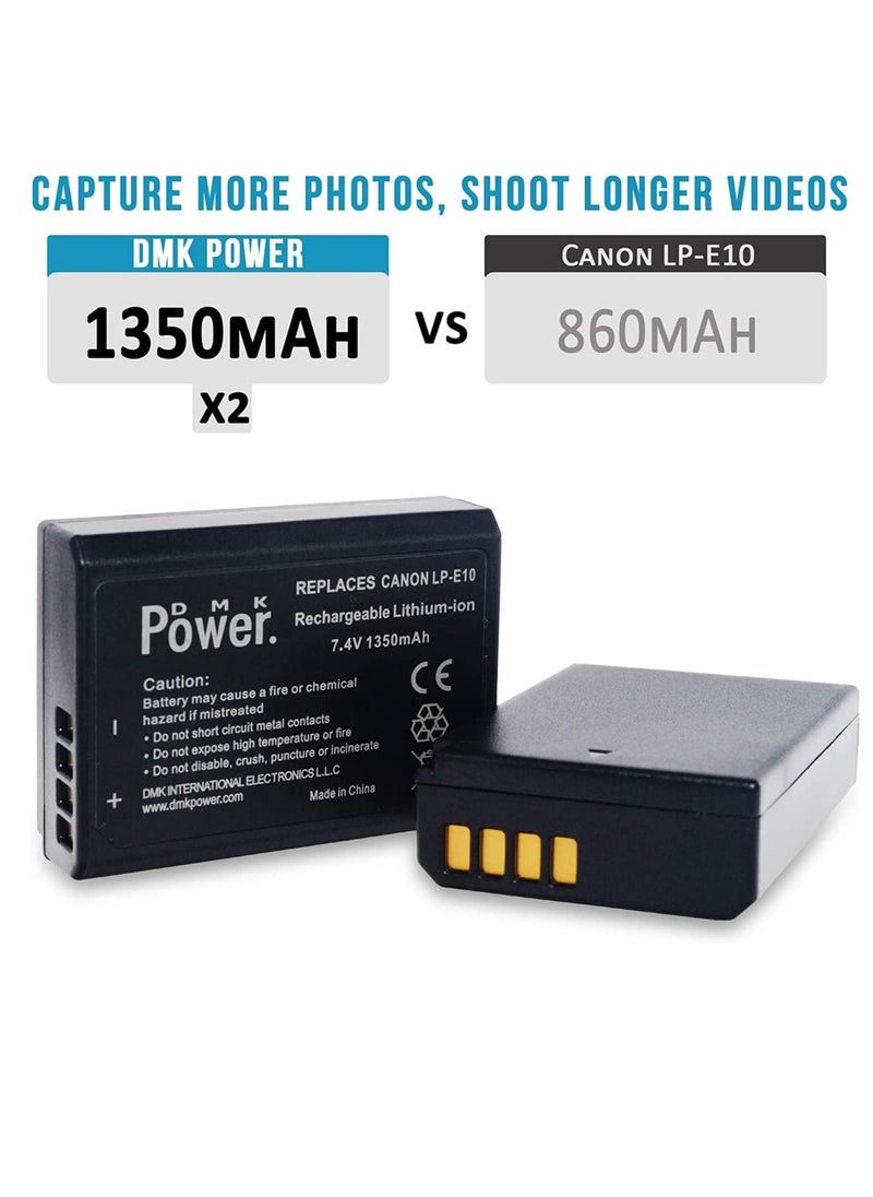 DMK Power - DMK Power LP-E10 1350mAh Battery with TC1000 Battery Charger Compatible With Canon EOS Rebel T3, T5, T6, T7, K X70, T100, EOS 1100D, EOS 1200D, EOS 1300D etc, - Image 1