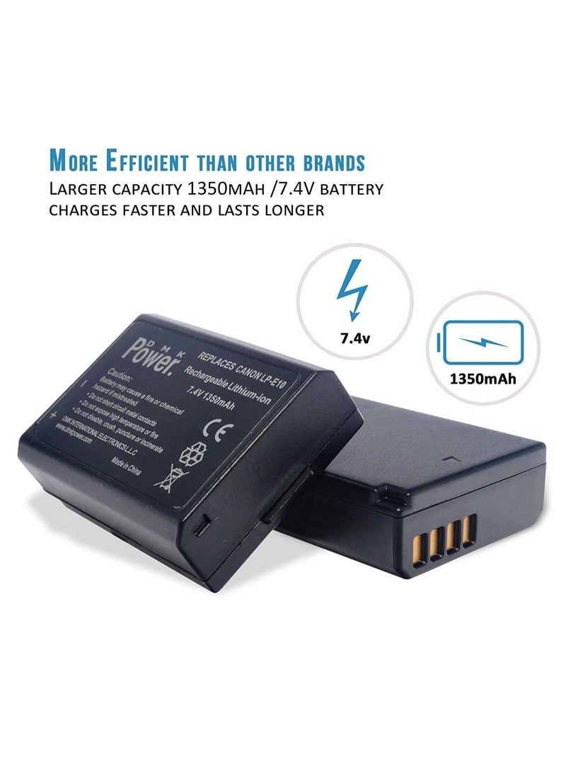 DMK Power - DMK Power LP-E10 1350mAh Battery with TC1000 Battery Charger Compatible With Canon EOS Rebel T3, T5, T6, T7, K X70, T100, EOS 1100D, EOS 1200D, EOS 1300D etc, - Image 1