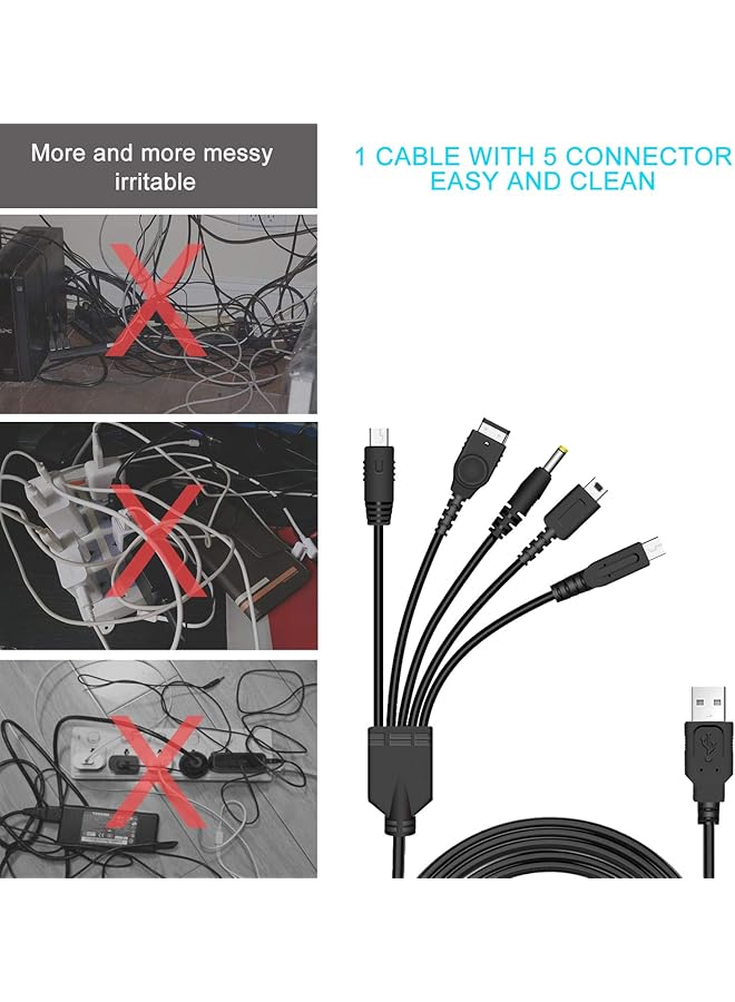 Xahpower 5 In 1 Usb Charger Cable For Nintendo Nds/Wii U/New 3Ds 3Ds 2Ds Dsi Nds/Gba Sp Psp 1000 3000 - Image 5