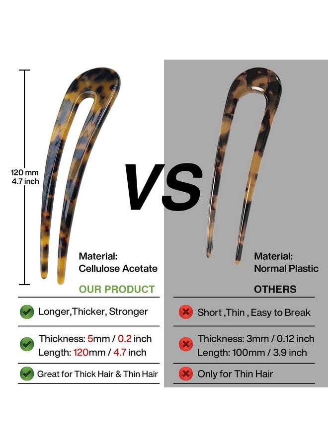 HYFEEL French Hair Forks Tortoise Shell U Shape Updo Hair Pins Clips For Thin Thick Hair 4.3 Inch Classic Cellulose Acetate 2 Prong Bun Hair Sticks Chignon Women Vintage Hairstyle Accessories 3 Pack - Image 3