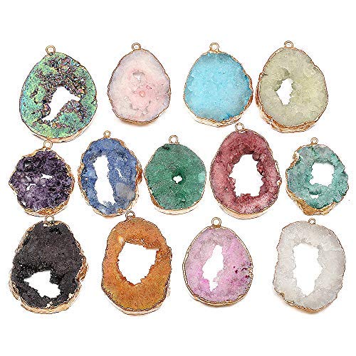 LE SKY 5 Pcs Natural Stone Pendants Irregular Goldplated Edge Crystal Agate Stone Charms for Jewelry Making DIY Necklace 25X3035X45mm
