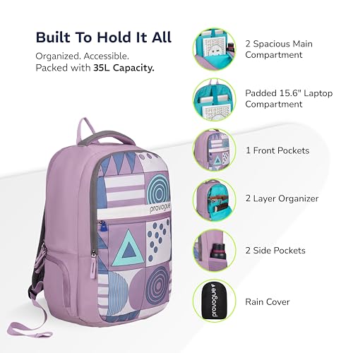 Provogue Blaze laptop backpack with built-in rain cover, college bag, office backpack,laptop bag for men and women with bottle holder and side pocket, padded laptop sleeve, Misty Peach, 35 Ltr - Image 3