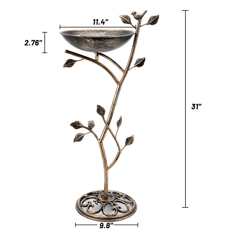 HOUYANG Diam 11.4" W x 31" H Cast Iron Pedestal Bird Bath, Bird Baths for Outdoors,Vintage Metal Bird Bath Garden Yard Decoration - Image 4