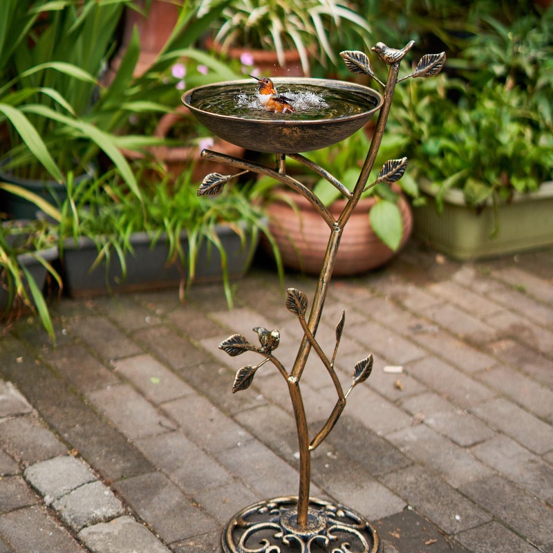 HOUYANG Diam 11.4" W x 31" H Cast Iron Pedestal Bird Bath, Bird Baths for Outdoors,Vintage Metal Bird Bath Garden Yard Decoration - Image 1