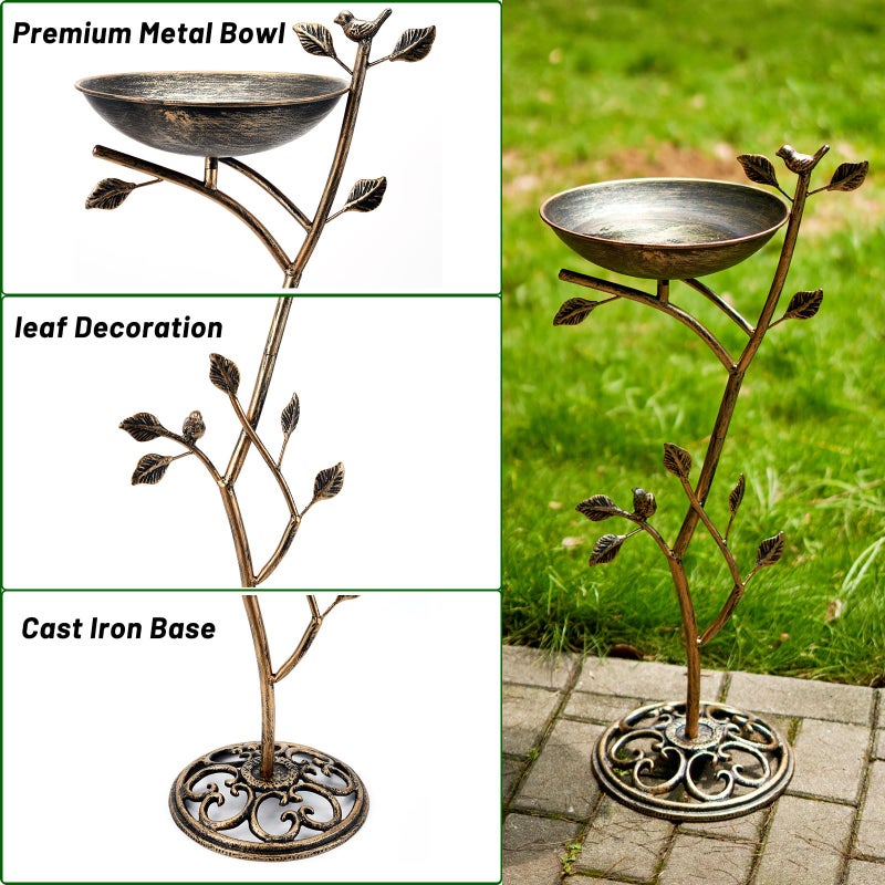 HOUYANG Diam 11.4" W x 31" H Cast Iron Pedestal Bird Bath, Bird Baths for Outdoors,Vintage Metal Bird Bath Garden Yard Decoration - Image 5
