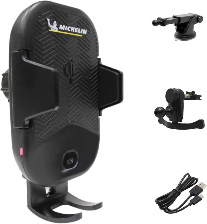 MICHELIN 33368 Wireless Car Phone Holder Smart Smartphone Cradle 15W Fast Charging Qi Certified Infrared Automatic Clamping Dashboard Windshield Mount Power Capacitor Smart Device Accessory - Image 1