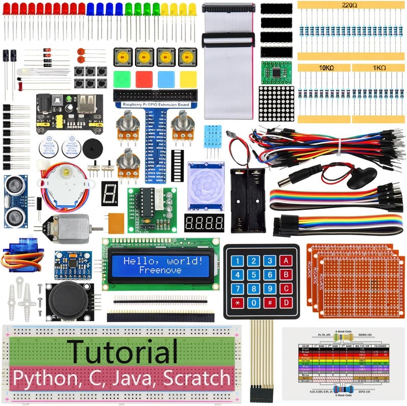 FREENOVE Ultimate Starter Kit for Raspberry Pi 5 4 B 3 B+ 400 Zero 2 W, 962-Page Detailed Tutorial, Python C Java Scratch Processing Code, 223 Items, 128 Projects (Raspberry Pi NOT Included) - Image 1