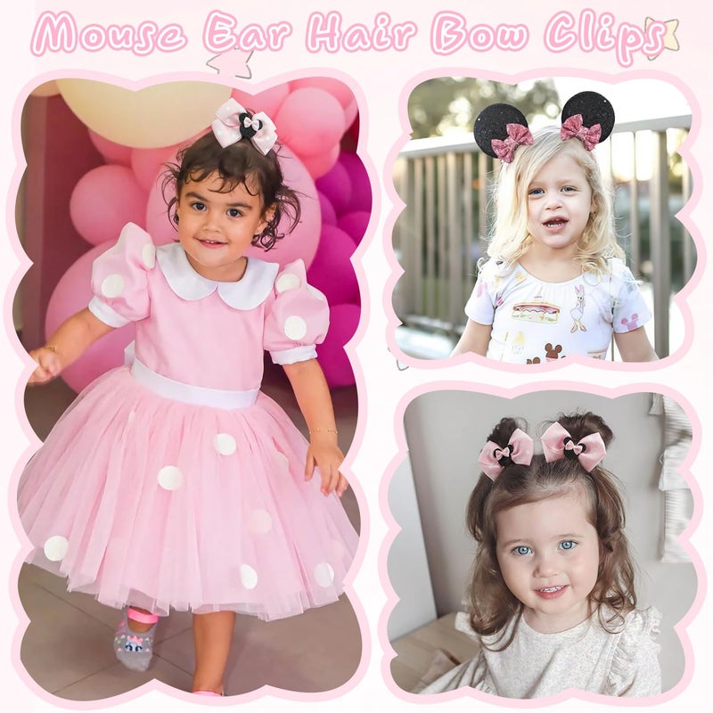BBgifts 2 Pairs Pink Mouse Ears Hair Clips & Mouse Hair Bows Barrettes for baby Girls Accessories Birthday Party Decorations Gift - Image 2