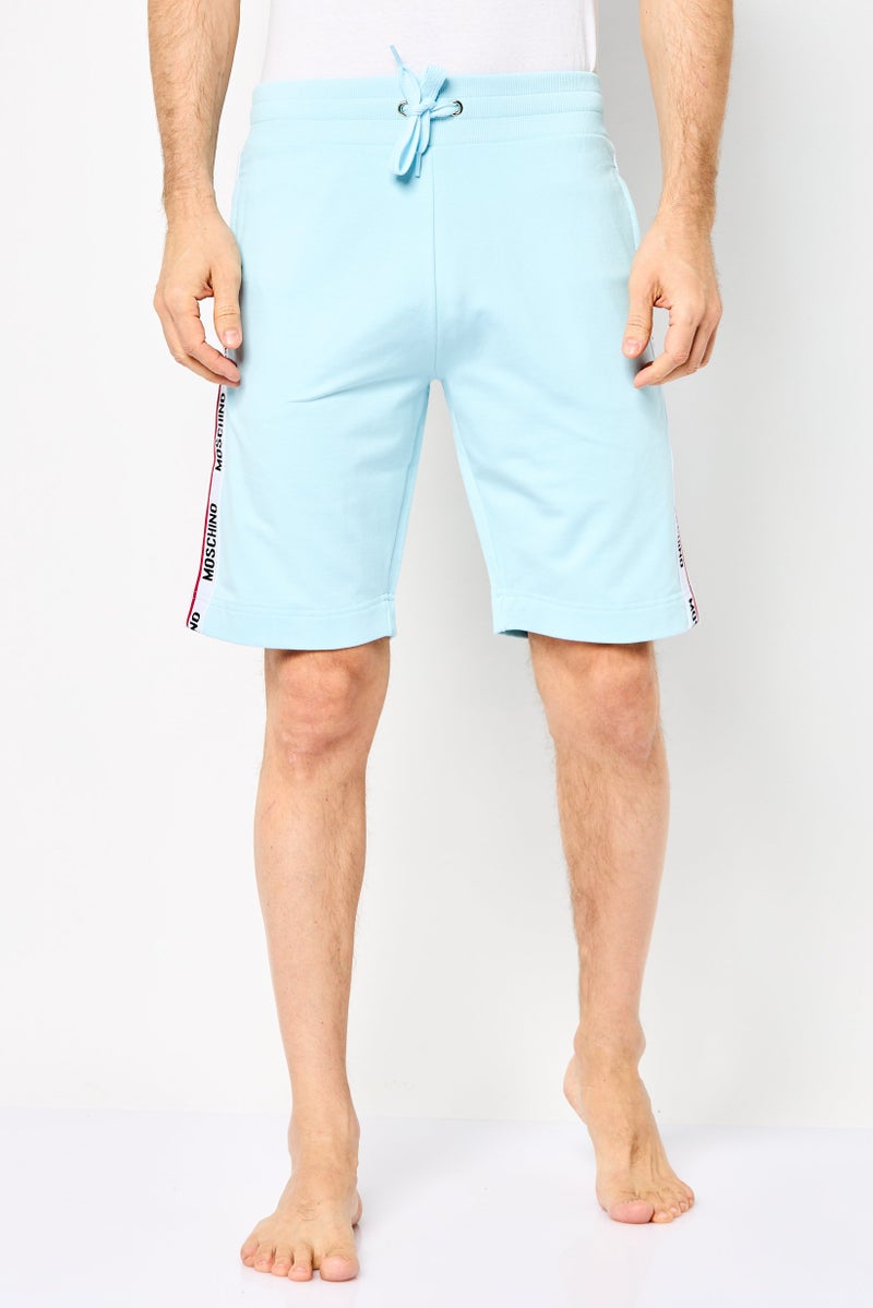 MOSCHINO Men Brand Logo Drawstring Sleepwear Shorts, Light Blue - Image 1