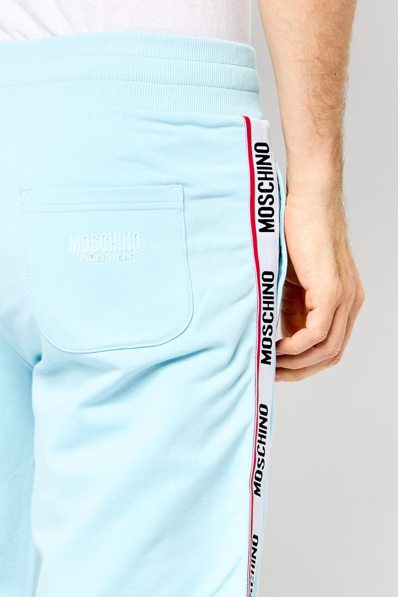 MOSCHINO Men Brand Logo Drawstring Sleepwear Shorts, Light Blue - Image 3