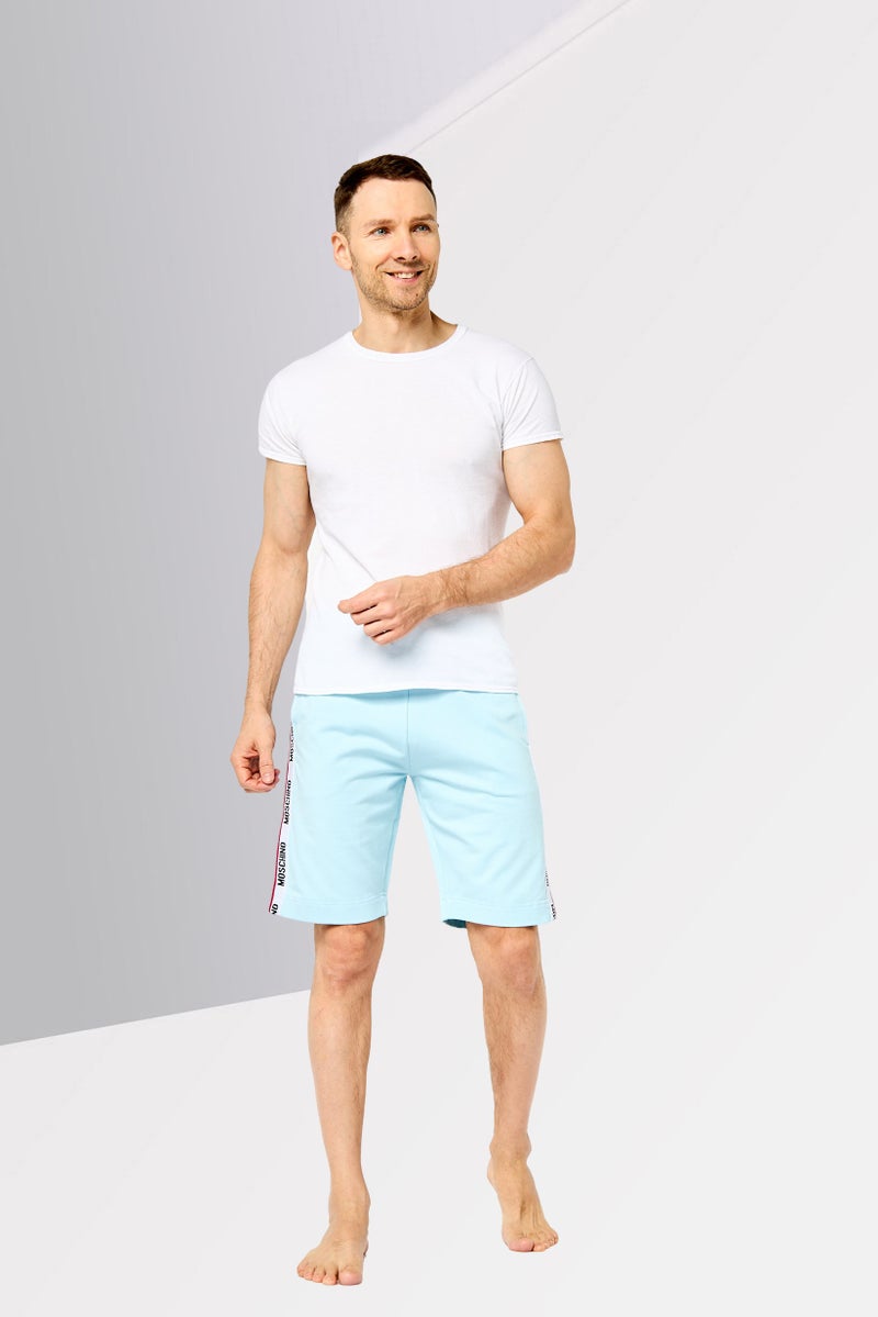 MOSCHINO Men Brand Logo Drawstring Sleepwear Shorts, Light Blue - Image 4