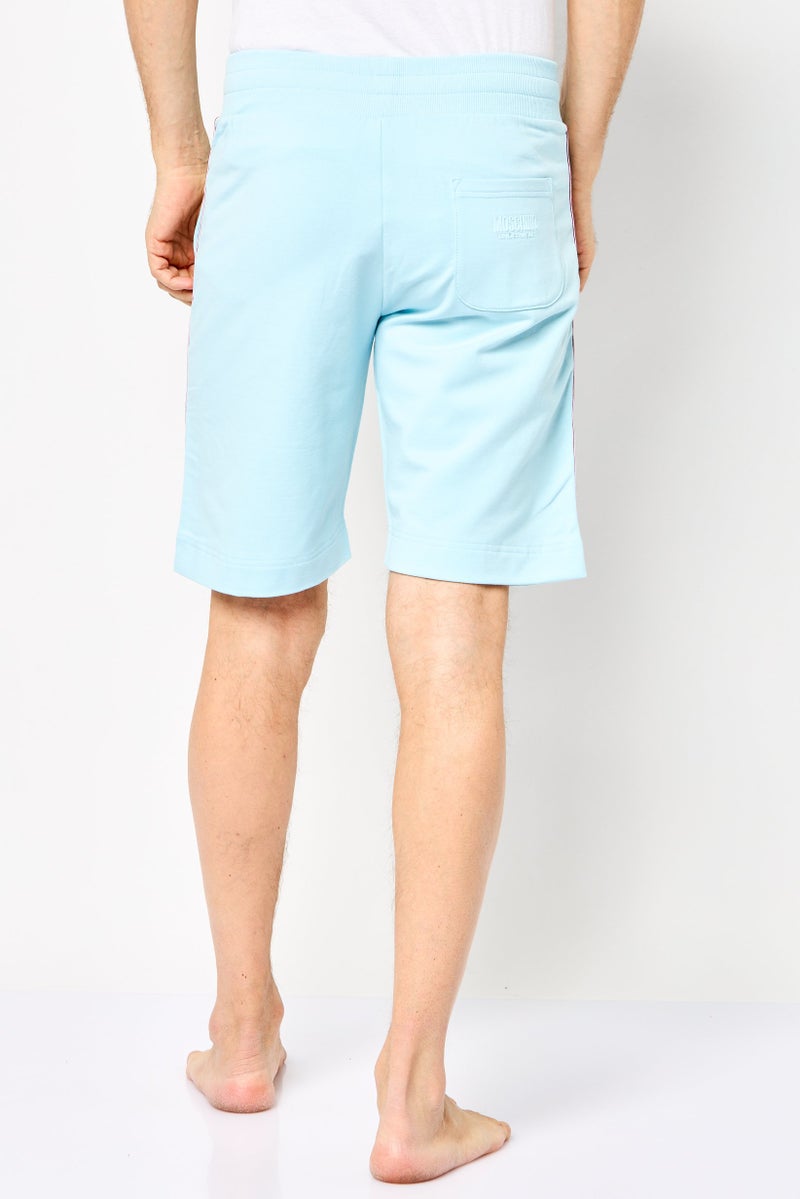 MOSCHINO Men Brand Logo Drawstring Sleepwear Shorts, Light Blue - Image 2