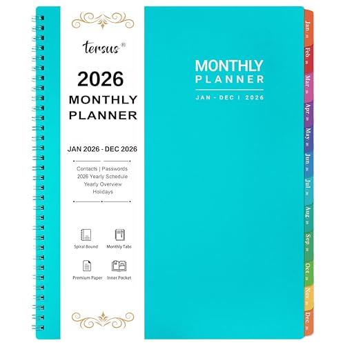 Tersus 2026 Monthly Planner - January 2026 - December 2026, 12 Months Planner Calendar 2026, 9" x 11", Colorful Monthly Tabs, Suitable for School & Work - Image 1