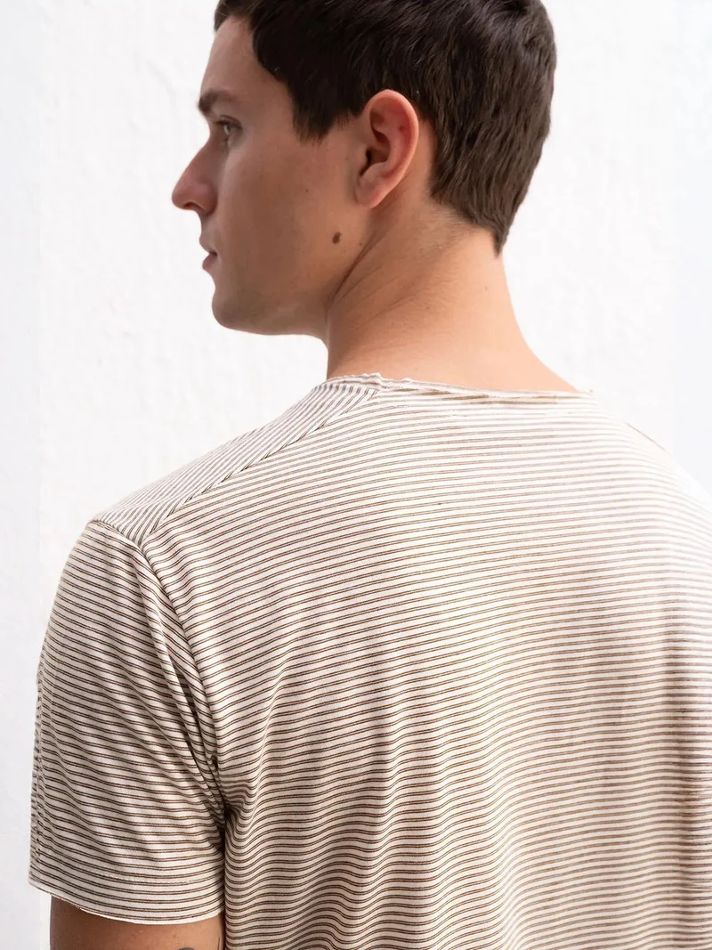 Giesto Beaver Brown GIESTO Striped Crew Neck T-Shirt with Embroidery for Men | Best Price UAE