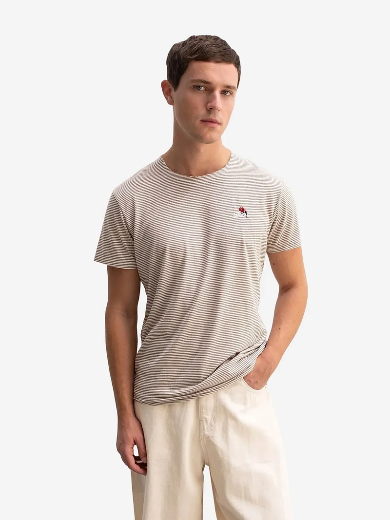 جيستو GIESTO Striped Crew Neck T-Shirt with Embroidery