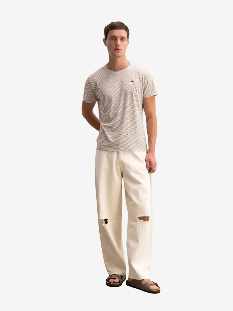 جيستو GIESTO Striped Crew Neck T-Shirt with Embroidery