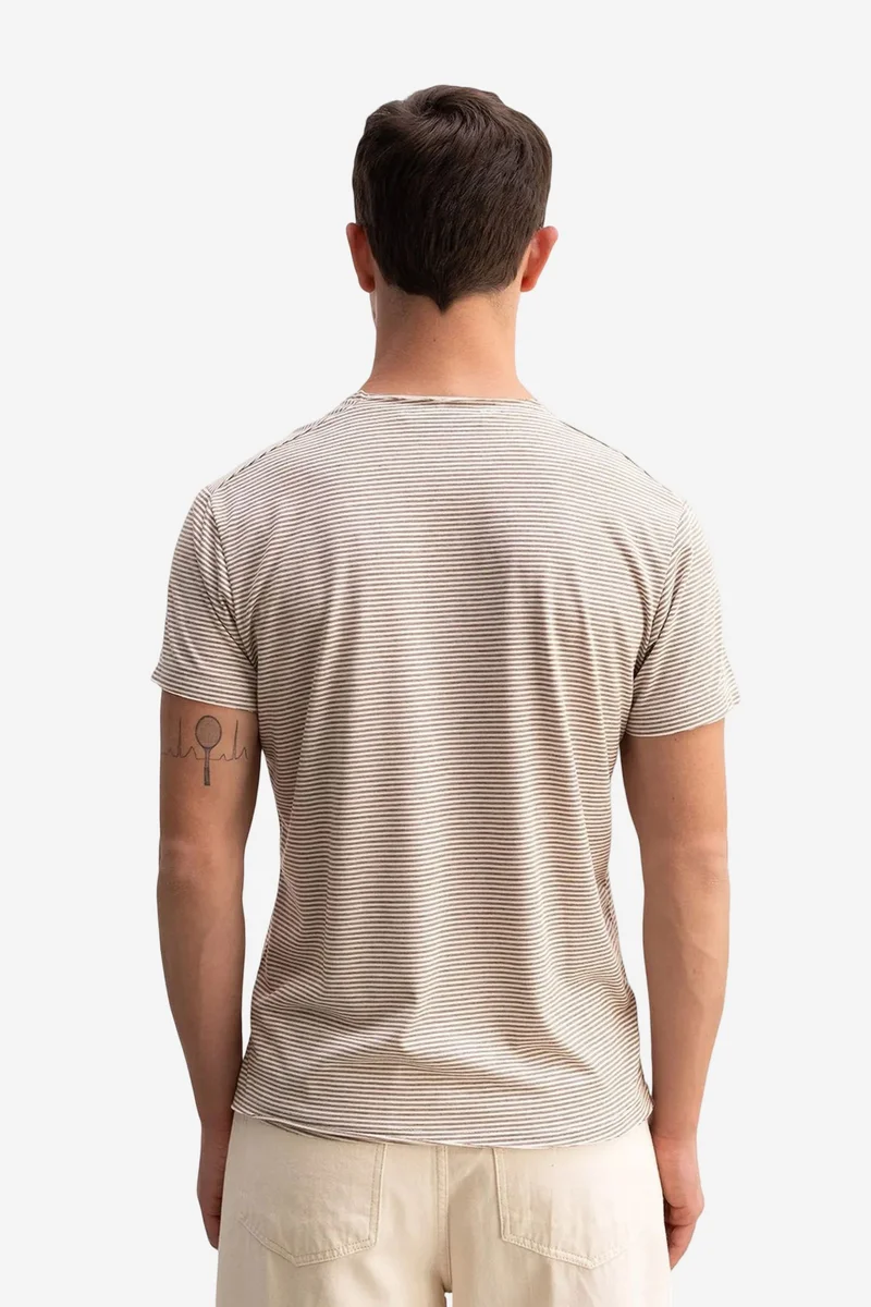 Giesto Beaver Brown GIESTO Striped Crew Neck T-Shirt with Embroidery for Men | Best Price UAE